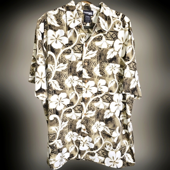 Men's Hawaiian Extreme Gear Short Sleeve Button Up Neutral Color Shirt Size XL - Picture 1 of 13